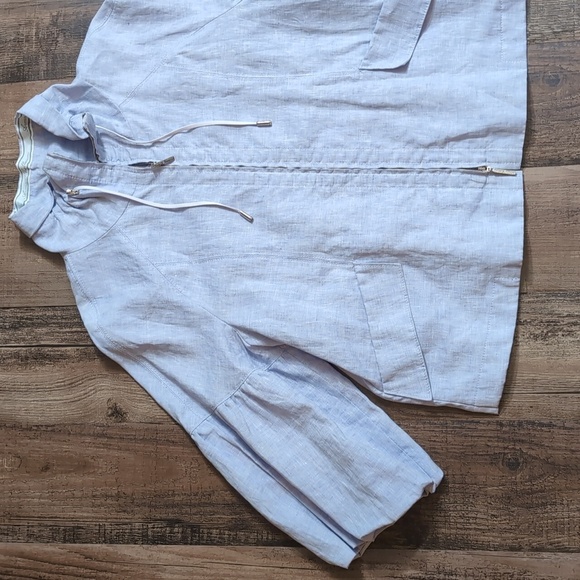 Armani Collection Linen Jacket • Swing Bubble Sleeve • Size 12 • Baby Blue - Picture 3 of 16